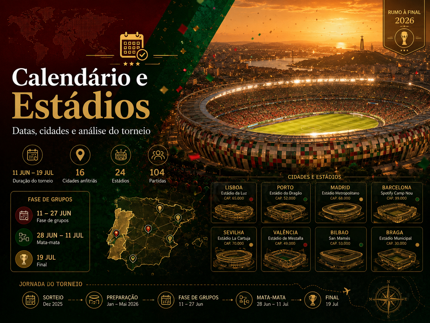 Calendário, estádios e acompanhamento do torneio